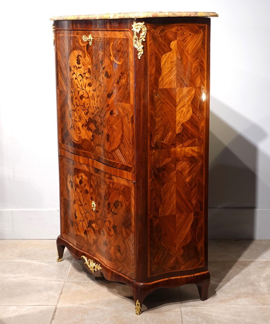 Louis XV Marquetry Secretary, Stamped P. Roussel-photo-1
