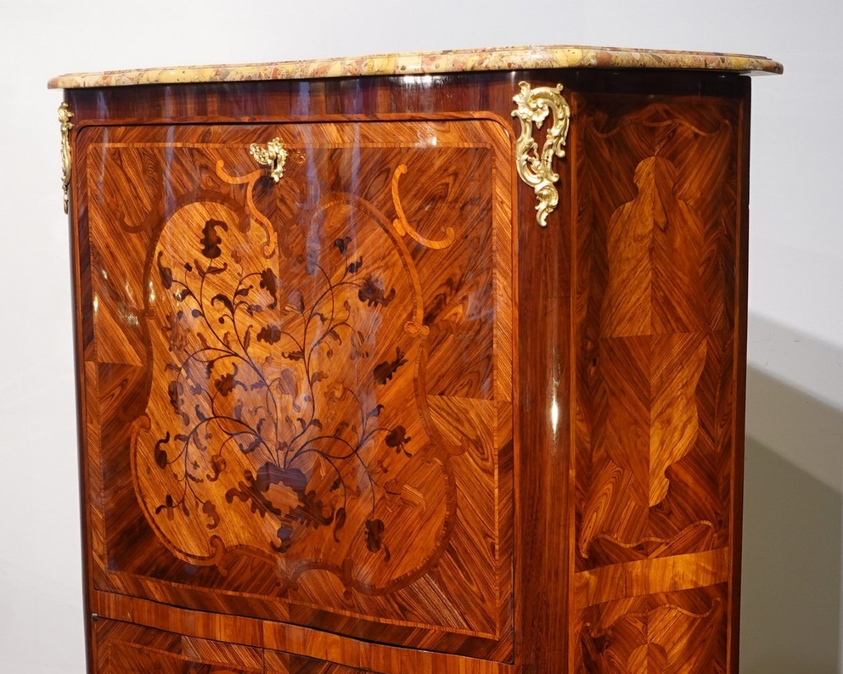 Louis XV Marquetry Secretary, Stamped P. Roussel-photo-3