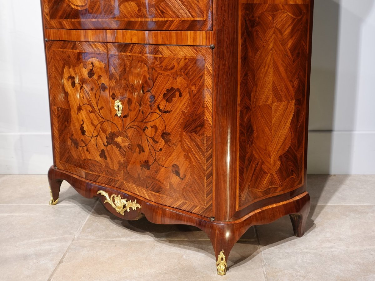 Louis XV Marquetry Secretary, Stamped P. Roussel-photo-4