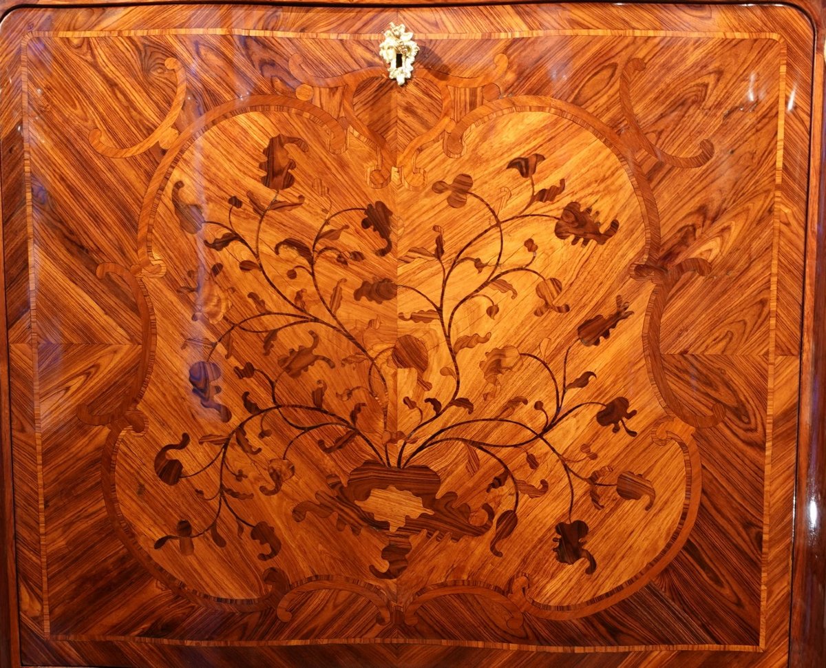 Louis XV Marquetry Secretary, Stamped P. Roussel-photo-8