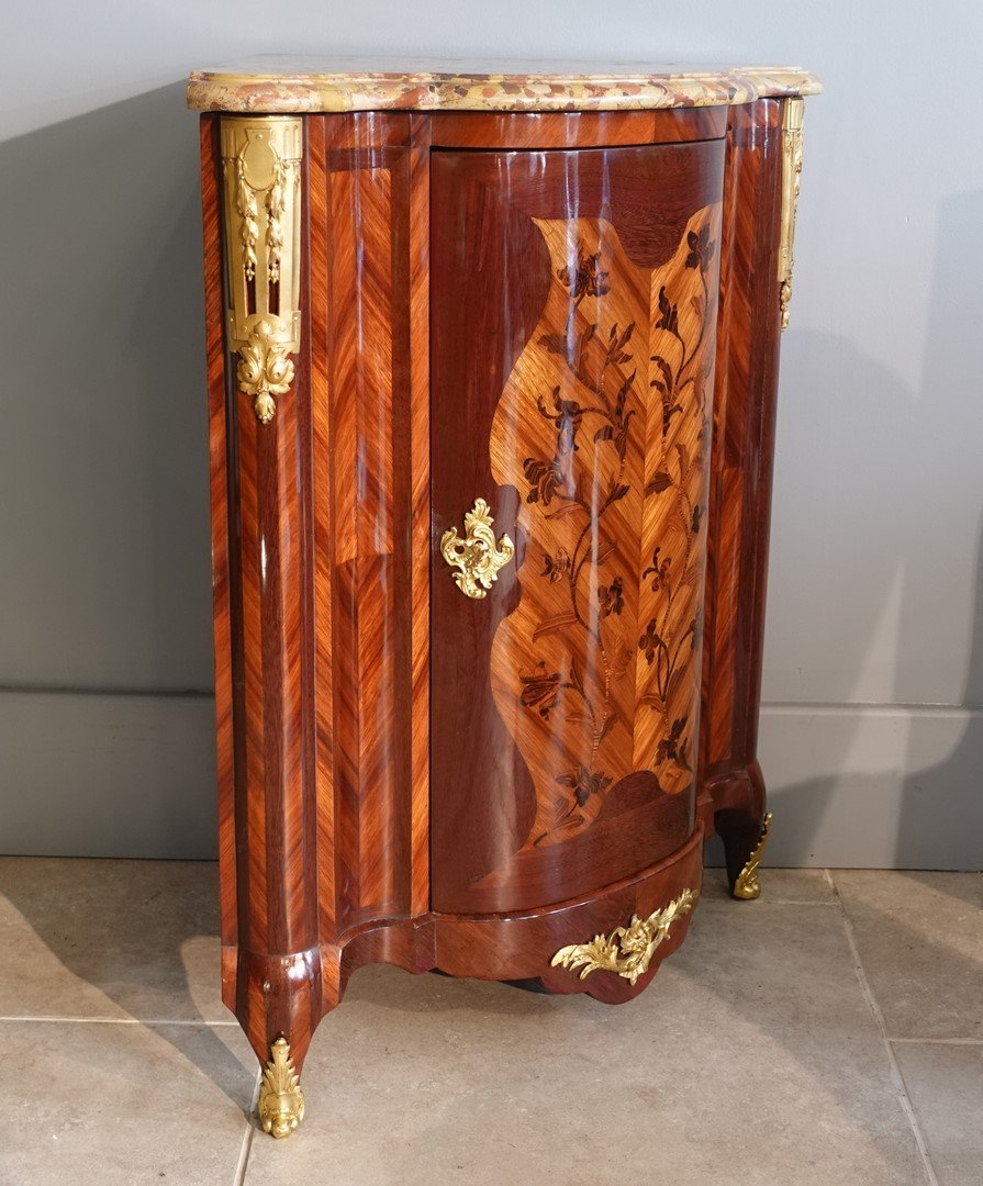 A Carel-stamped Floral Marquetry Corner Cabinet-photo-3