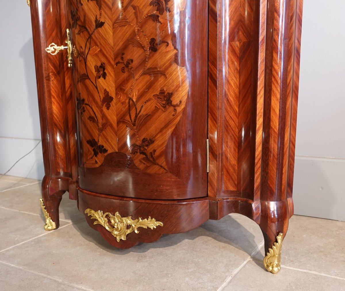 A Carel-stamped Floral Marquetry Corner Cabinet-photo-3