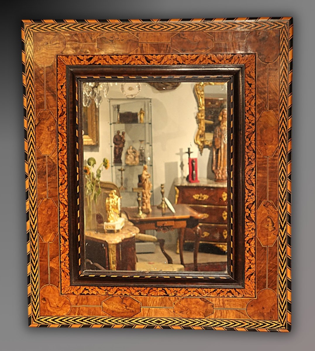 Marquetry Mirror Attributed To Noël Hache – 17th Century