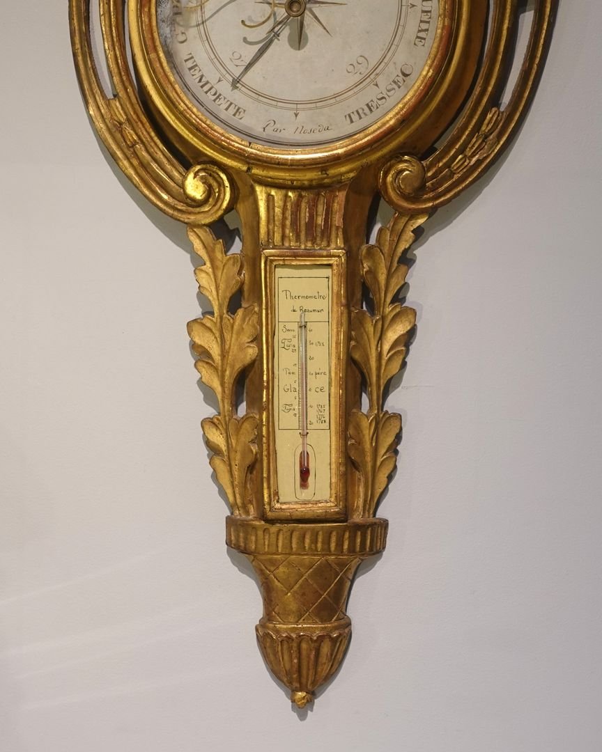 Baromètre thermomètre en bois doré d'époque XVIII°-photo-2