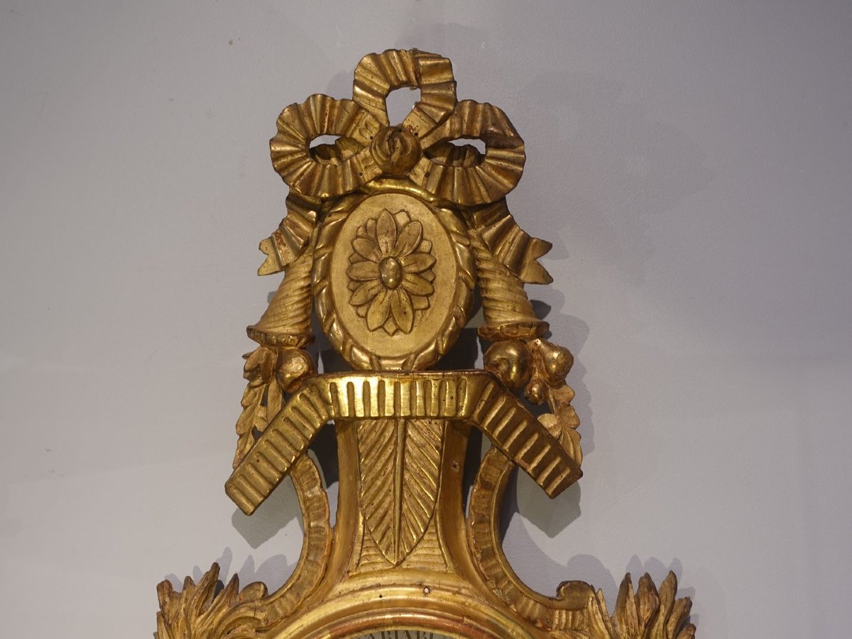 Baromètre thermomètre en bois doré d'époque XVIII°-photo-3
