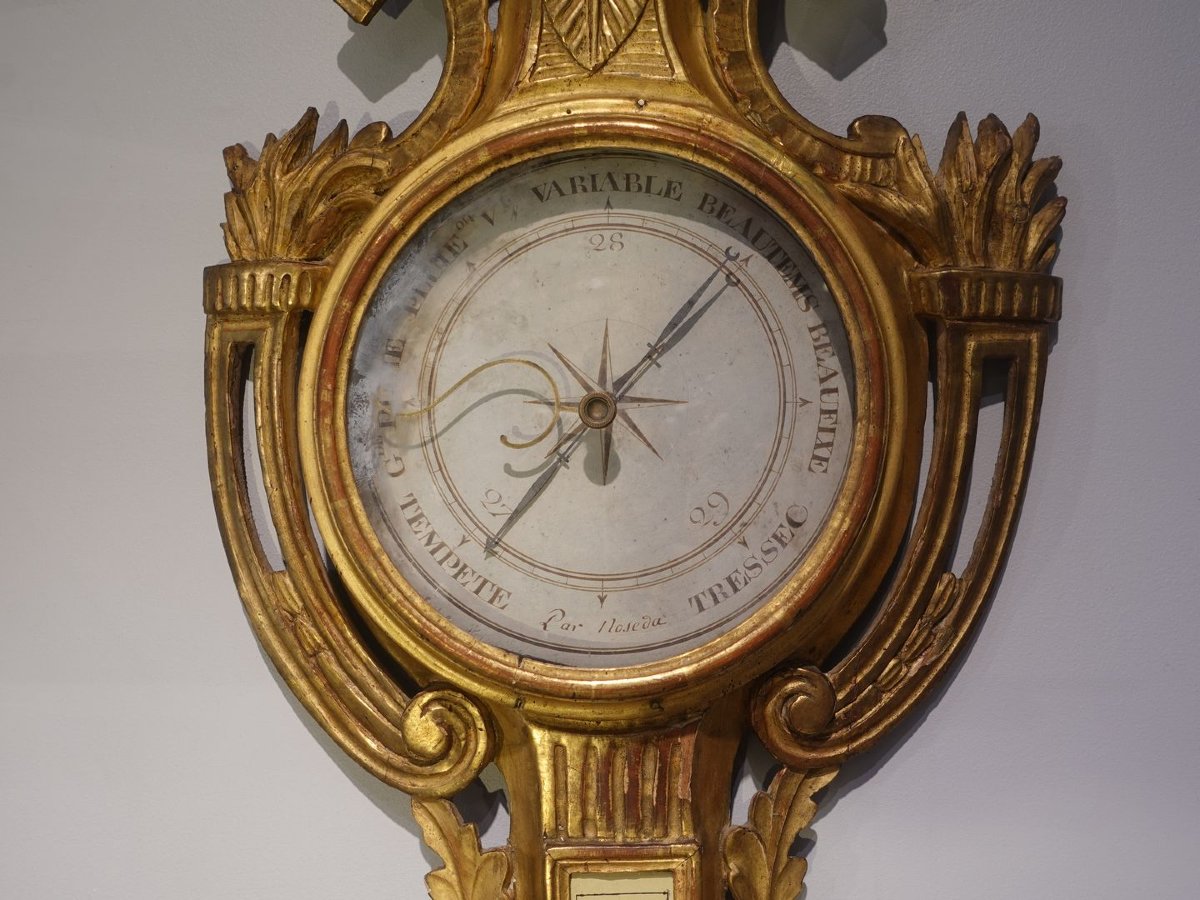 Baromètre thermomètre en bois doré d'époque XVIII°-photo-4