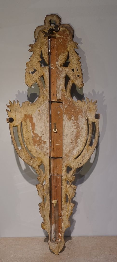 Baromètre thermomètre en bois doré d'époque XVIII°-photo-1