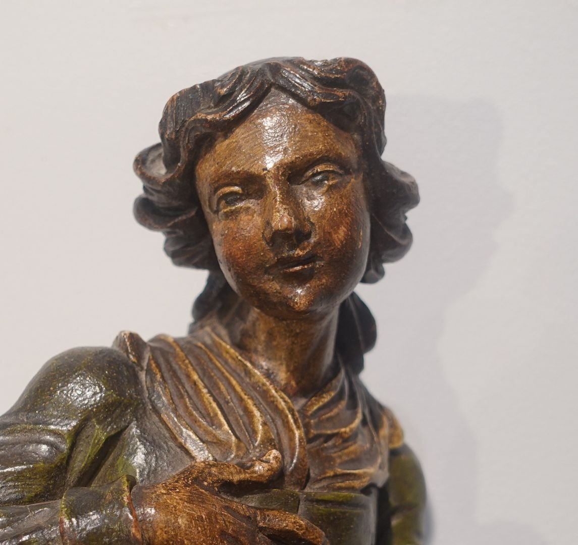 Sculpture sur bois '' Femme qui sème'' d'époque XVIII°-photo-2