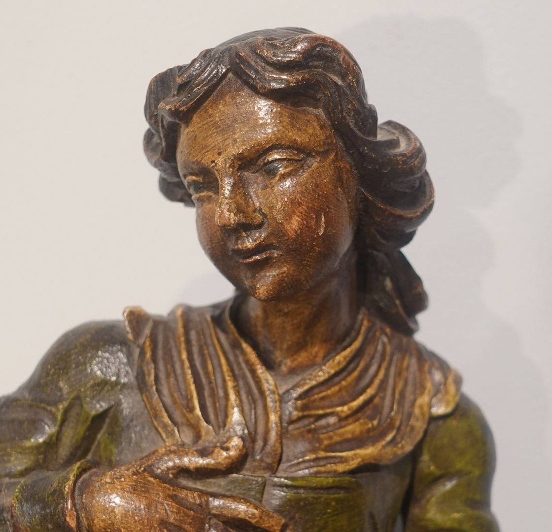 Sculpture sur bois '' Femme qui sème'' d'époque XVIII°-photo-3