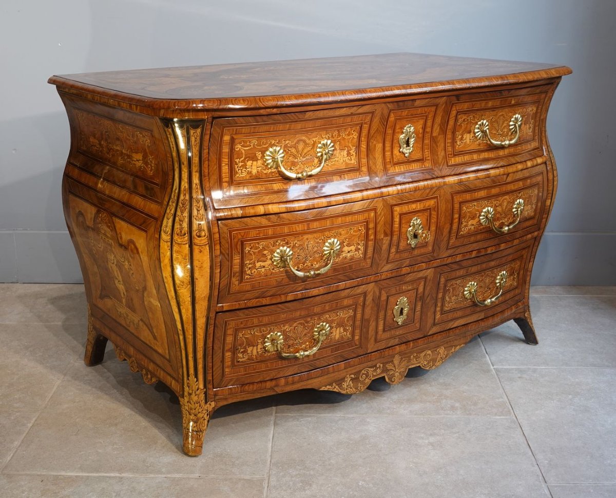 Regency-period Bombe Commode With Floral Marquetry-photo-2