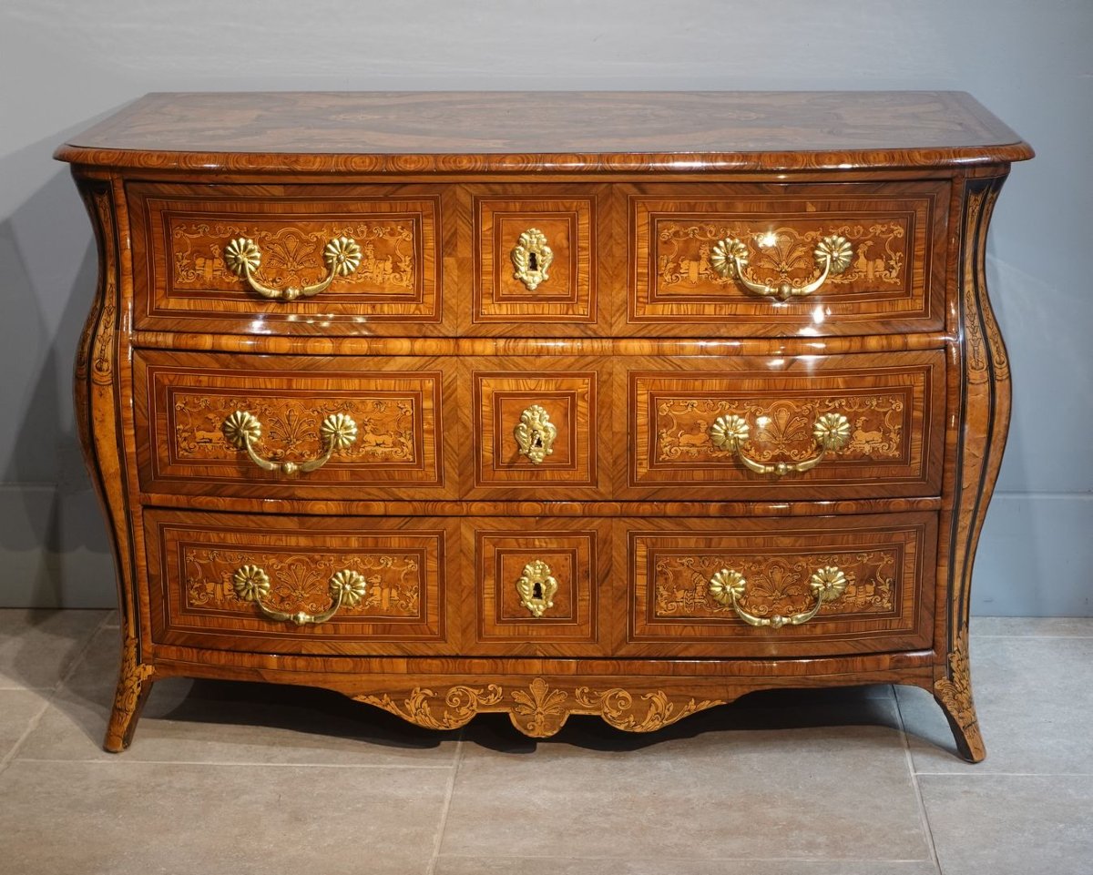 Regency-period Bombe Commode With Floral Marquetry