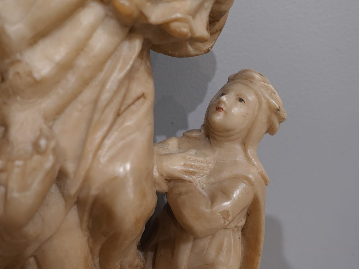 Alabaster Virgin And Child With Two Kneeling Figures (orants) – Trapani, 17th Century-photo-3