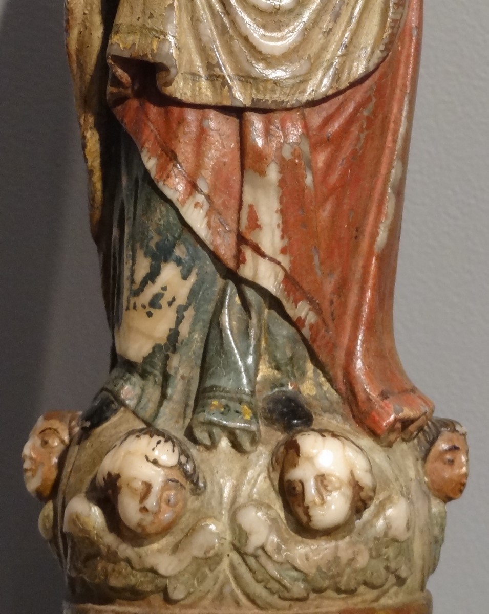 Virgin And Child In Polychrome Alabaster 17th Century-photo-4