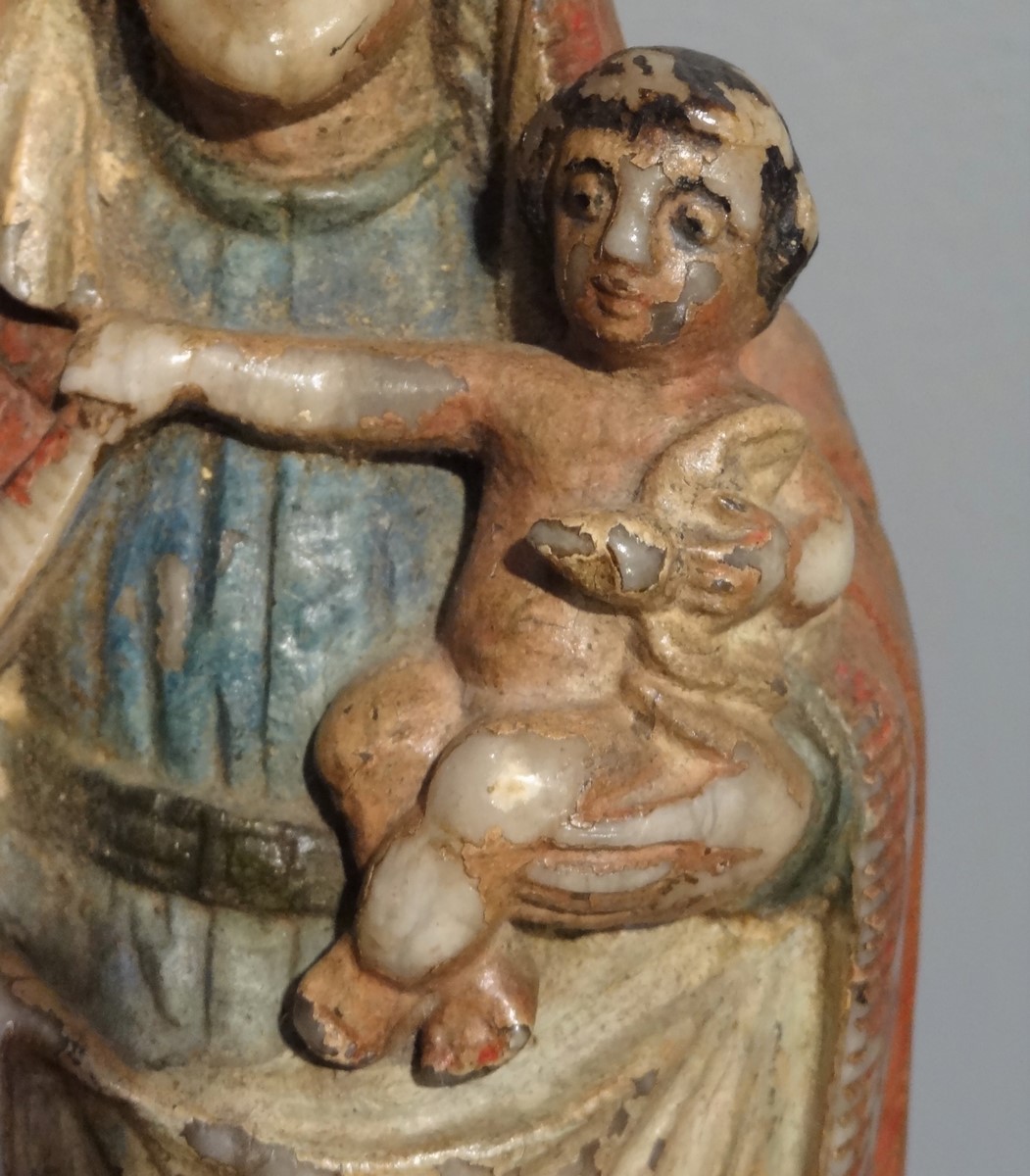 Virgin And Child In Polychrome Alabaster 17th Century-photo-1