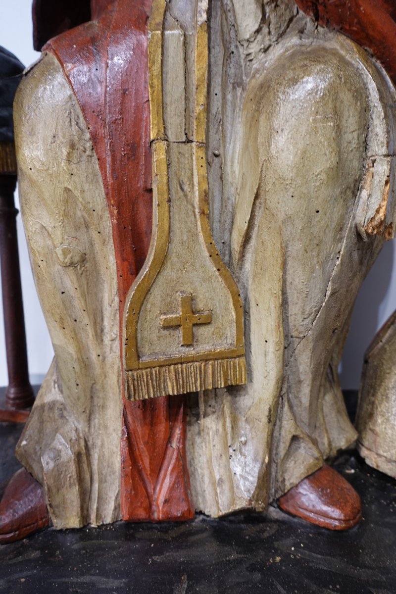 Saint Ambroise en bois sculpté polychrome d'époque fin XVIII°-photo-1