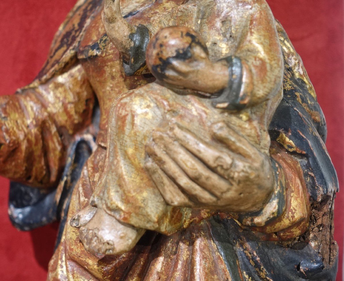 Vierge à l'Enfant en noyer sculpté et polychrome d'époque XVI°-photo-6
