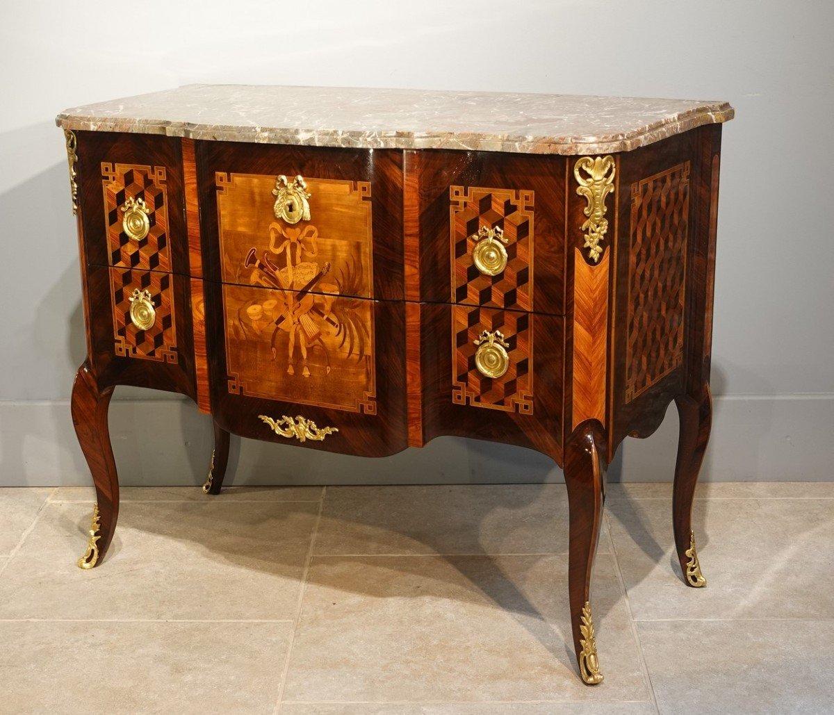 Transition Chest Of Drawers With “musical Instruments”, 18th Century-photo-3