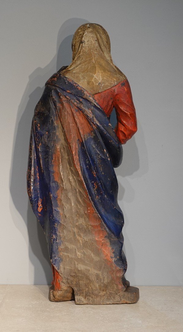 Vierge à l'Enfant en bois sculpté et polychrome d'époque XVIII°-photo-4