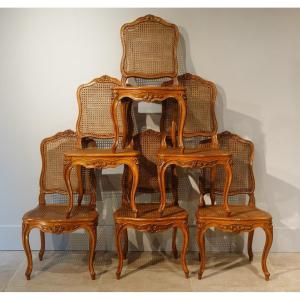 Set Of Six Caned Chairs - Nogaret In Lyon - 18th Century Period