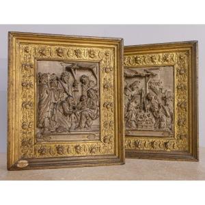 Paire de bas-reliefs - Malines XVII°  - Adoration des Bergers et Adoration des Rois Mages