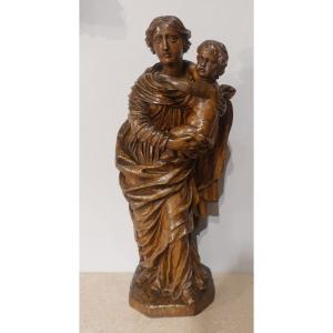 Virgin And Child In Carved Wood From The 18th Century