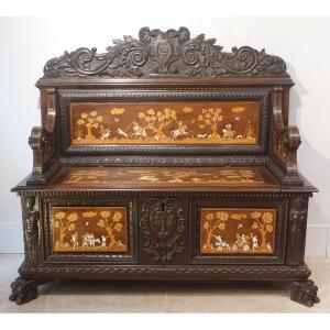 Safe Bench Richly Decorated With Inlays – Florentine Work