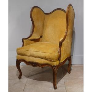 Large Louis XV Wing Chair In Walnut From The 18th Century