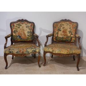 Pair Of Armchairs With Flat Backs From The L.xv Period