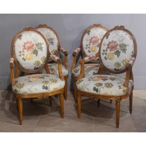 Suite Of Four Louis XVI Armchairs Stamped F. Lapierre In Lyon 