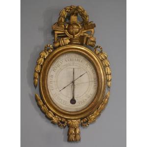Baromètre thermomètre en bois doré d'époque XVIII°
