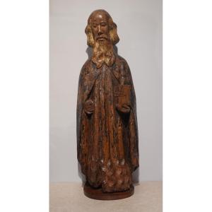 Saint Anthony The Hermit In Polychrome Walnut, Late 15th Century