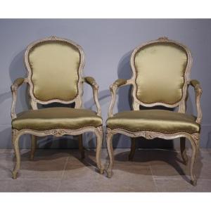 Pair Of Lacquered ''cabriolet'' Armchairs Stamped G. Boucault, 18th Century