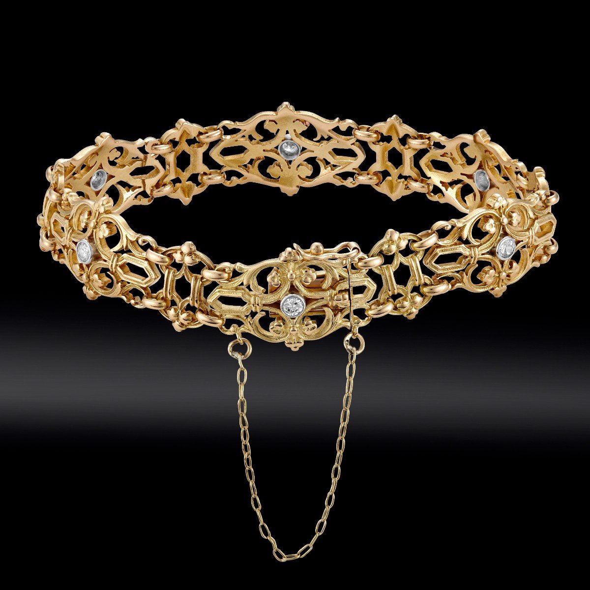 Bracelet Maillons Ajourés Et Diamants Vers 1910
