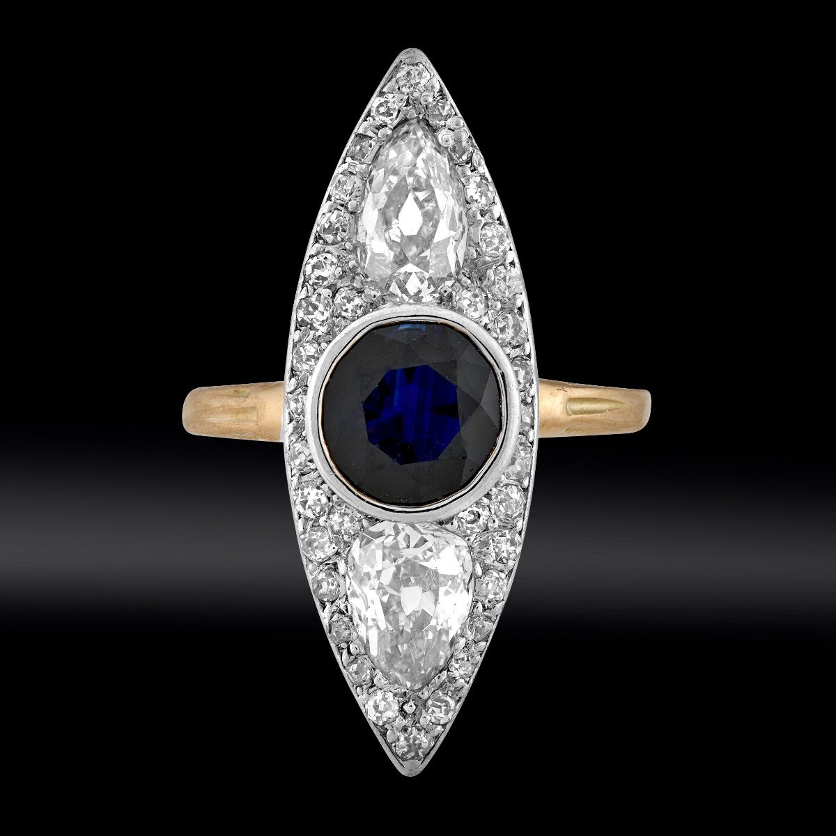 Marquise Sapphire And Pear Diamond Ring Late 19th Century-photo-2