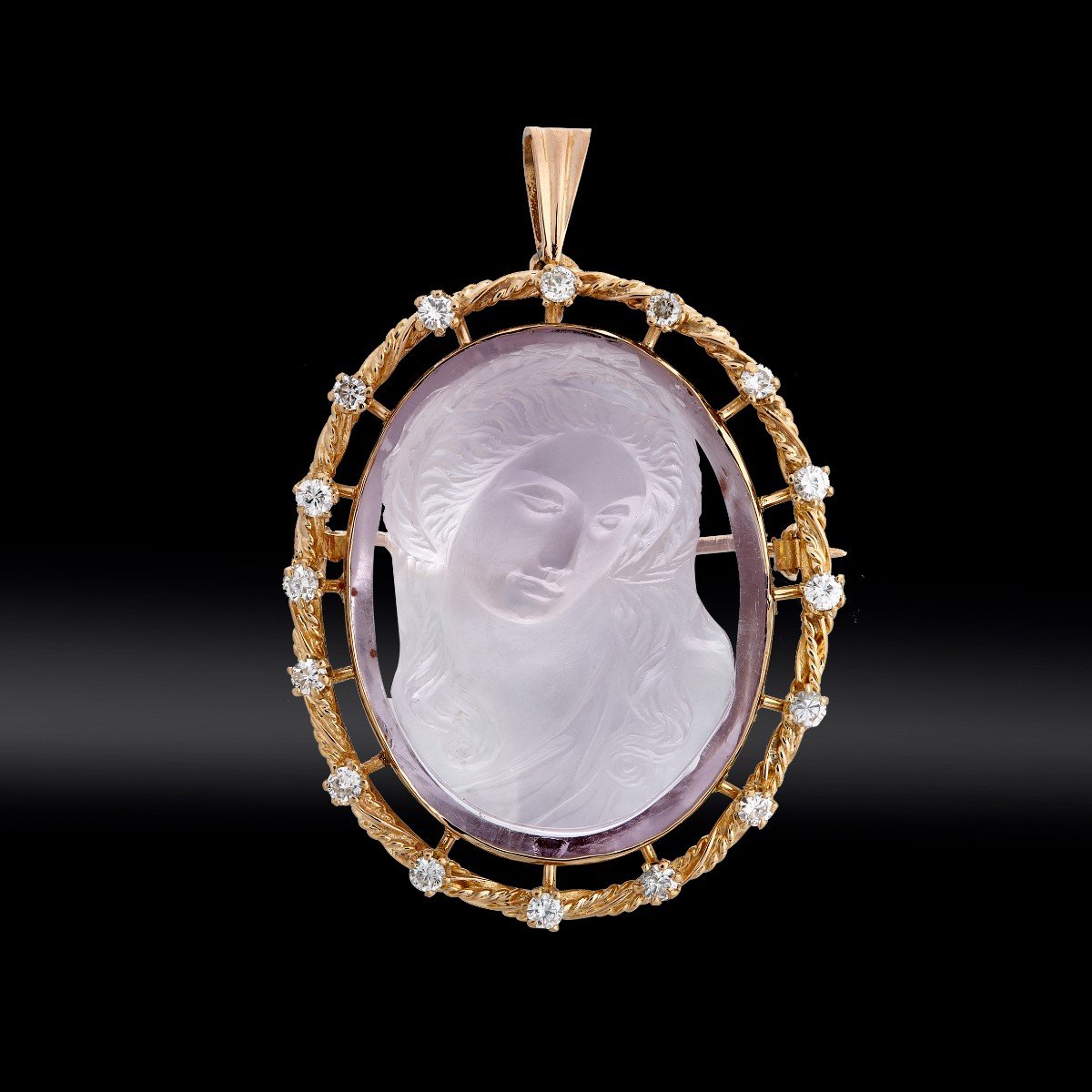 Cameo Brooch Pendant On Amethyst Circa 1870