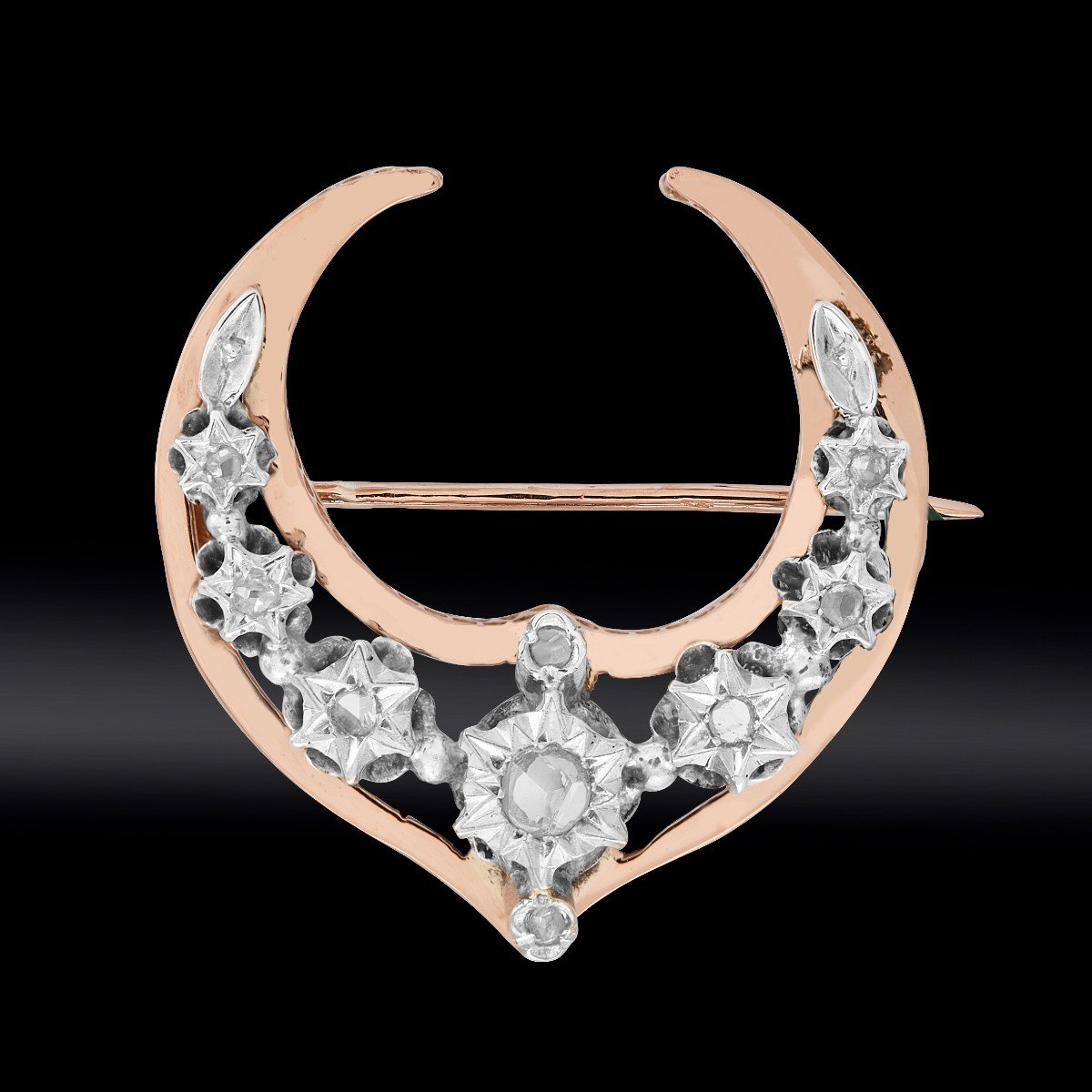 Crescent Moon Brooch Rose Cut Diamonds Circa 1860