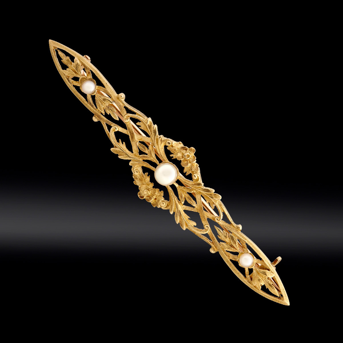Broche barrette motif floral et perles fines fin XIXe 