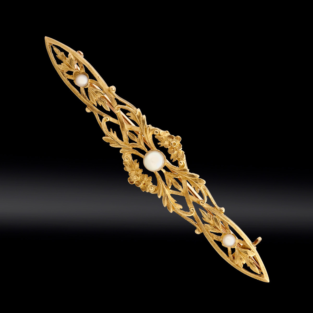 Floral Motif And Fine Pearl Barrette Brooch, Late 19th Century 