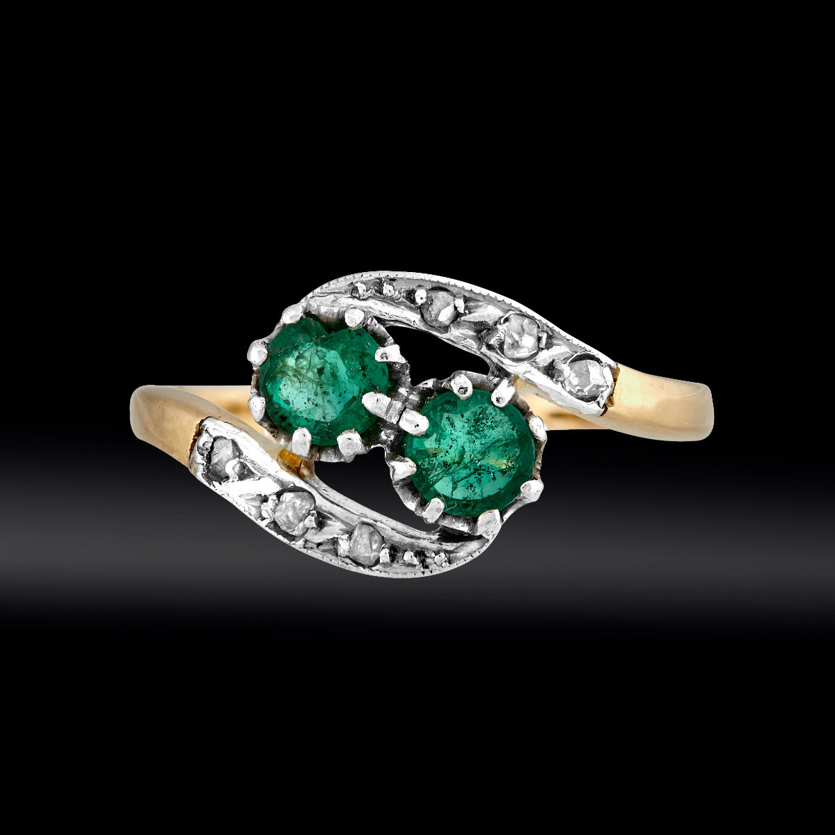 Bague "Toi et Moi" émeraudes diamants taille rose fin XIXe -photo-2