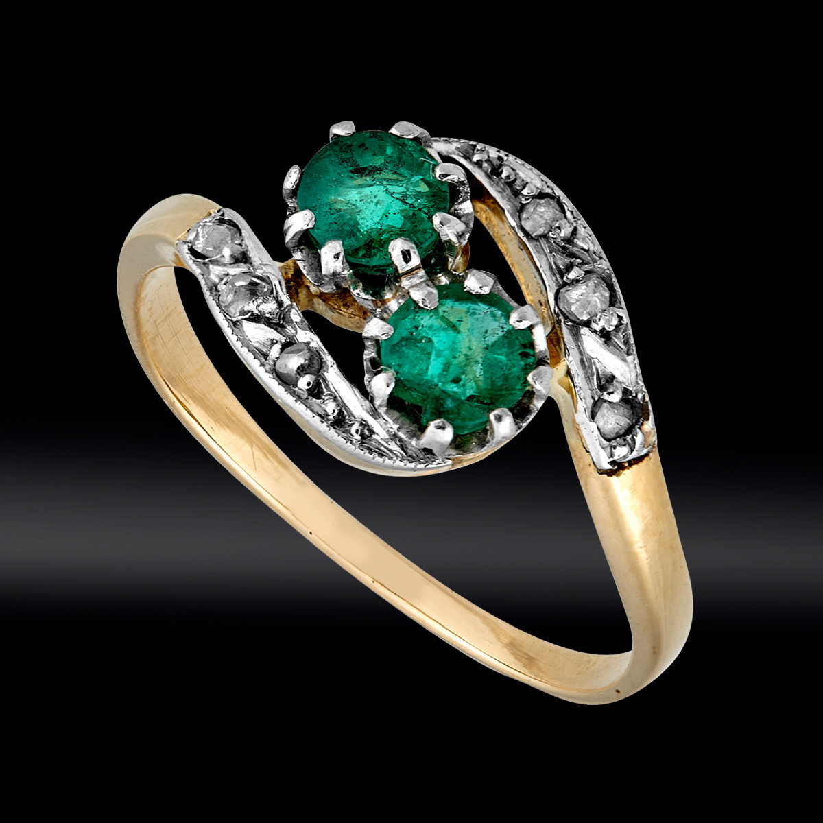 Bague "Toi et Moi" émeraudes diamants taille rose fin XIXe 