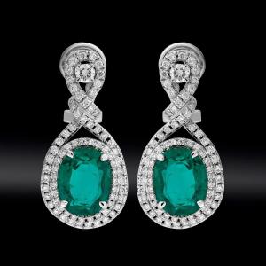 Certified Emerald And Diamond Drop Earrings