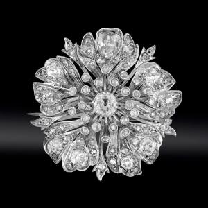 Broche Fleur Diamants Fin XIXe