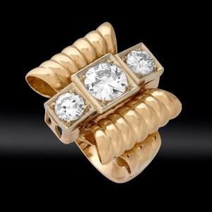 Diamond And Gadroon Knot Ring Circa 1950 