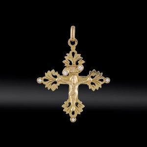 Pendentif Croix Christ Et Diamants Fin XIXe