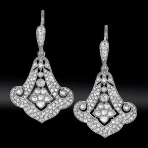 Boucles d'Oreilles Platine Diamants Taille Rose 4 Cts Vers 1910