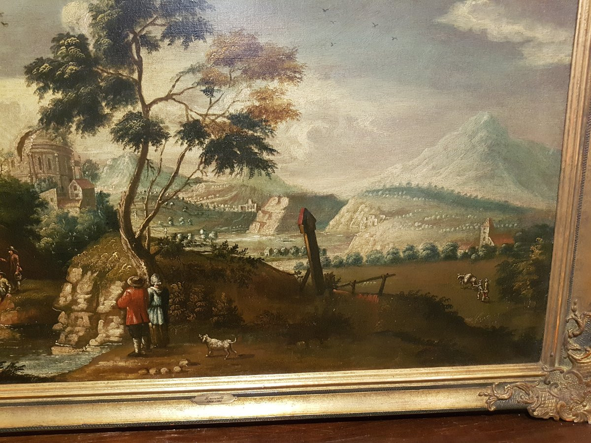 "landscape With Figures" Central Italian School, 18th Century-photo-3