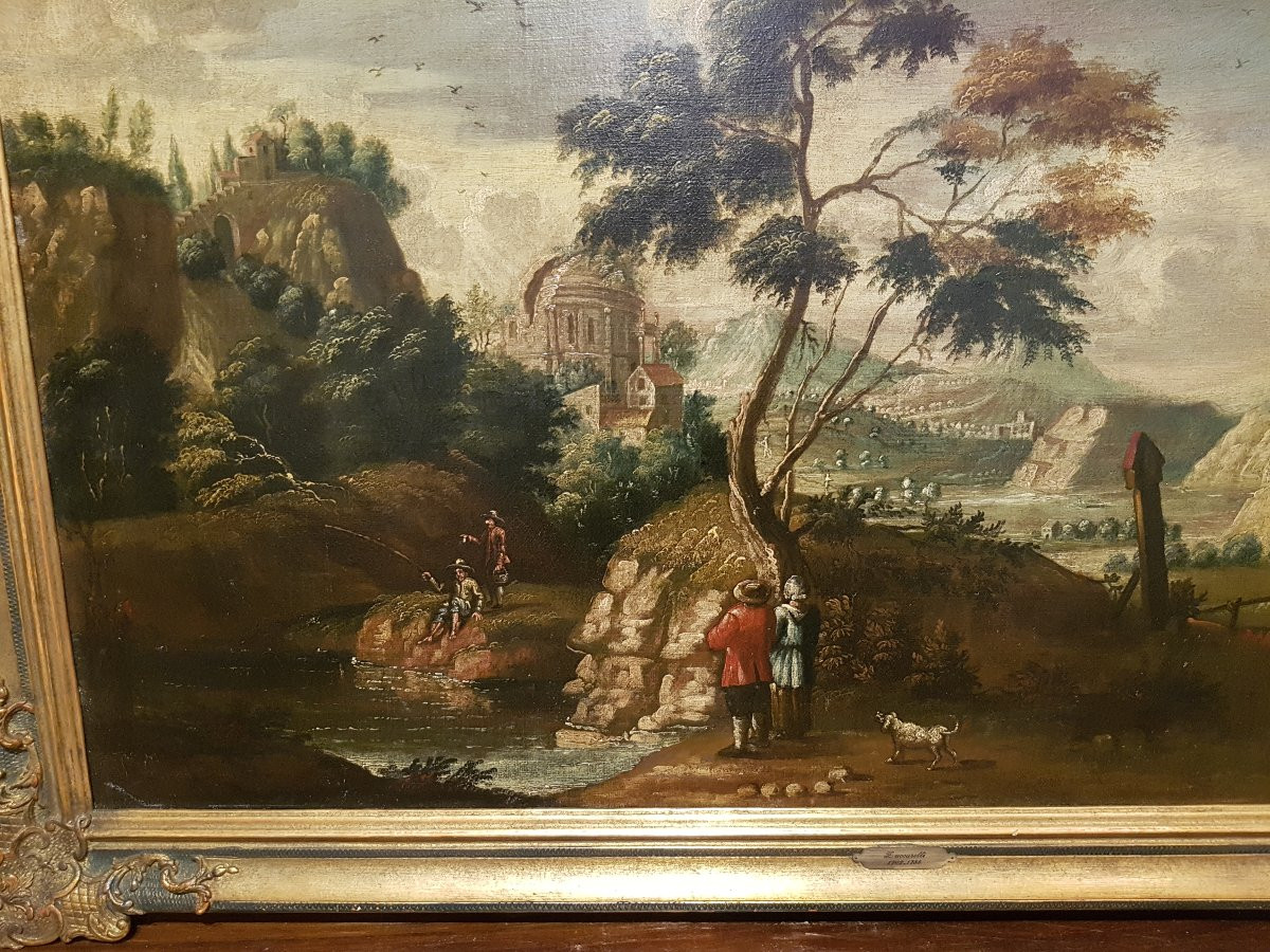 "landscape With Figures" Central Italian School, 18th Century-photo-1