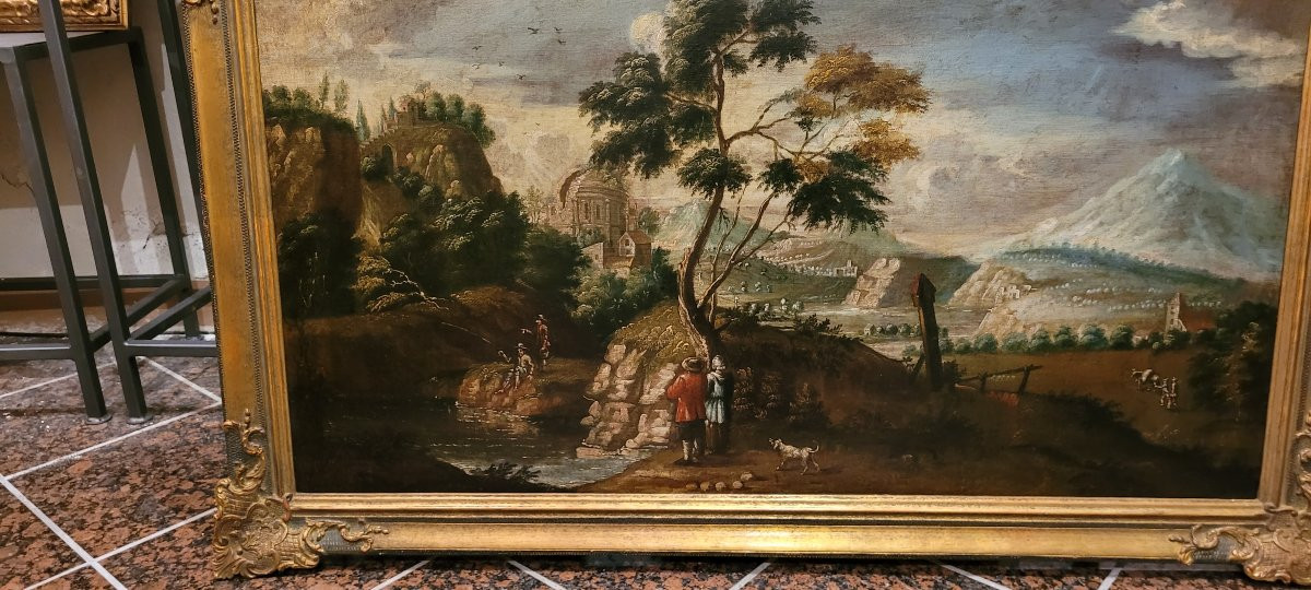 "landscape With Figures" Central Italian School, 18th Century-photo-4