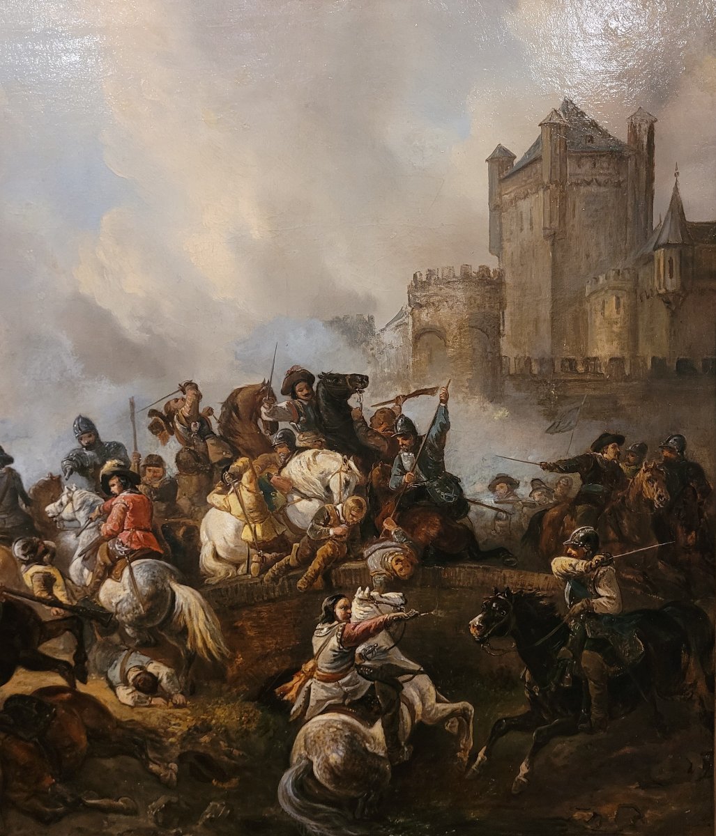 « Scène de bataille avec assaut d'une ville fortifiée » École flamande, seconde moitié du XVIII-photo-4