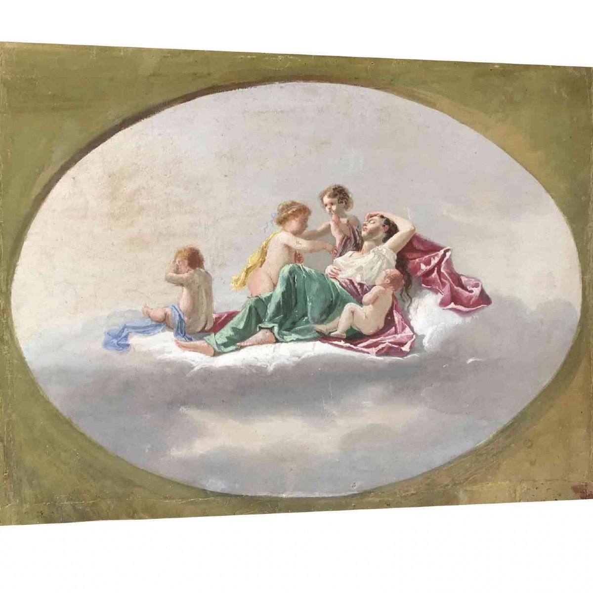 19th Century Italian Romantic Allegory Of Ecstasy With Putti-photo-2